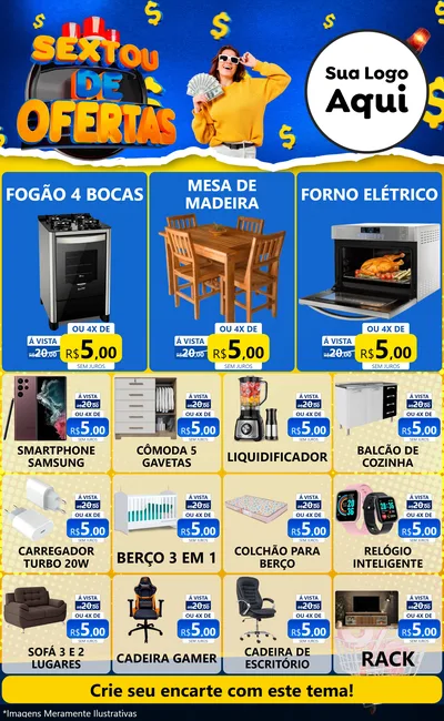 Modelo de Encarte para Encarte Grande com o tema Sextou de Ofertas para Móveis e Eletro