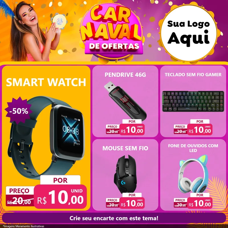 Modelo de Rede Social para Feed Facebook com o tema Carnaval de Ofertas para Informática