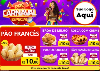 Modelo de Encarte para Encarte A4 Horizontal com o tema Pré-Carnaval Especial para Padaria