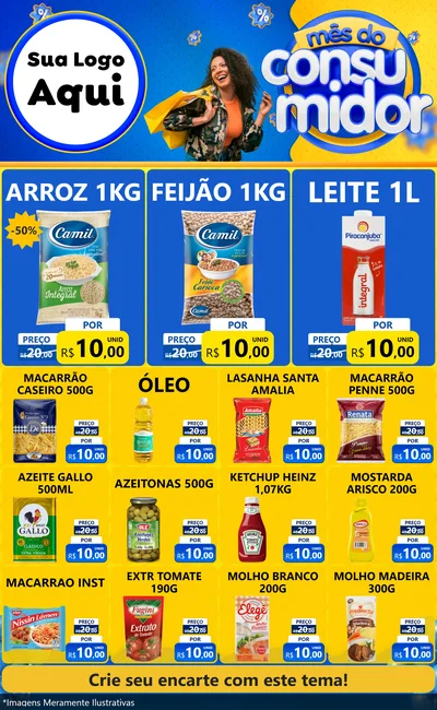 Modelo de Encarte para Encarte Grande com o tema Mês do Consumidor para Supermercado