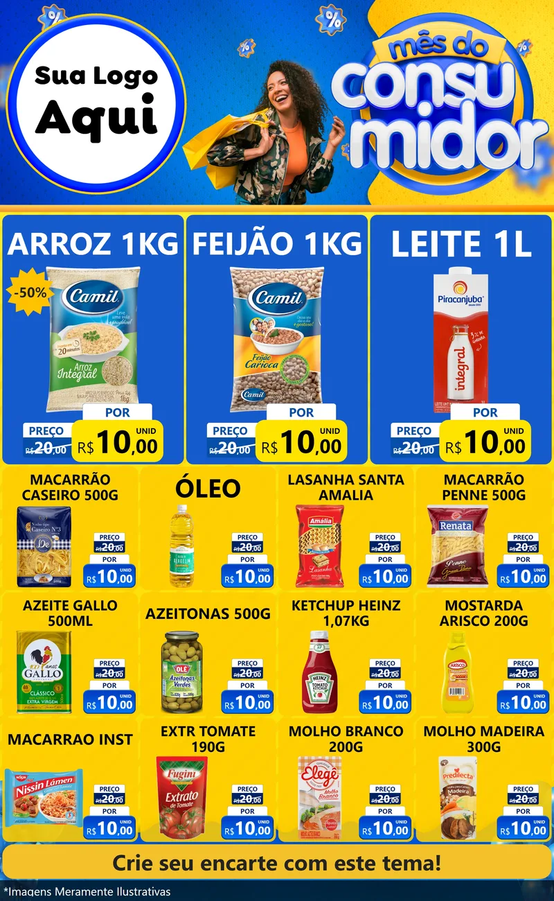 Modelo de Encarte para Encarte Grande com o tema Mês do Consumidor para Supermercado