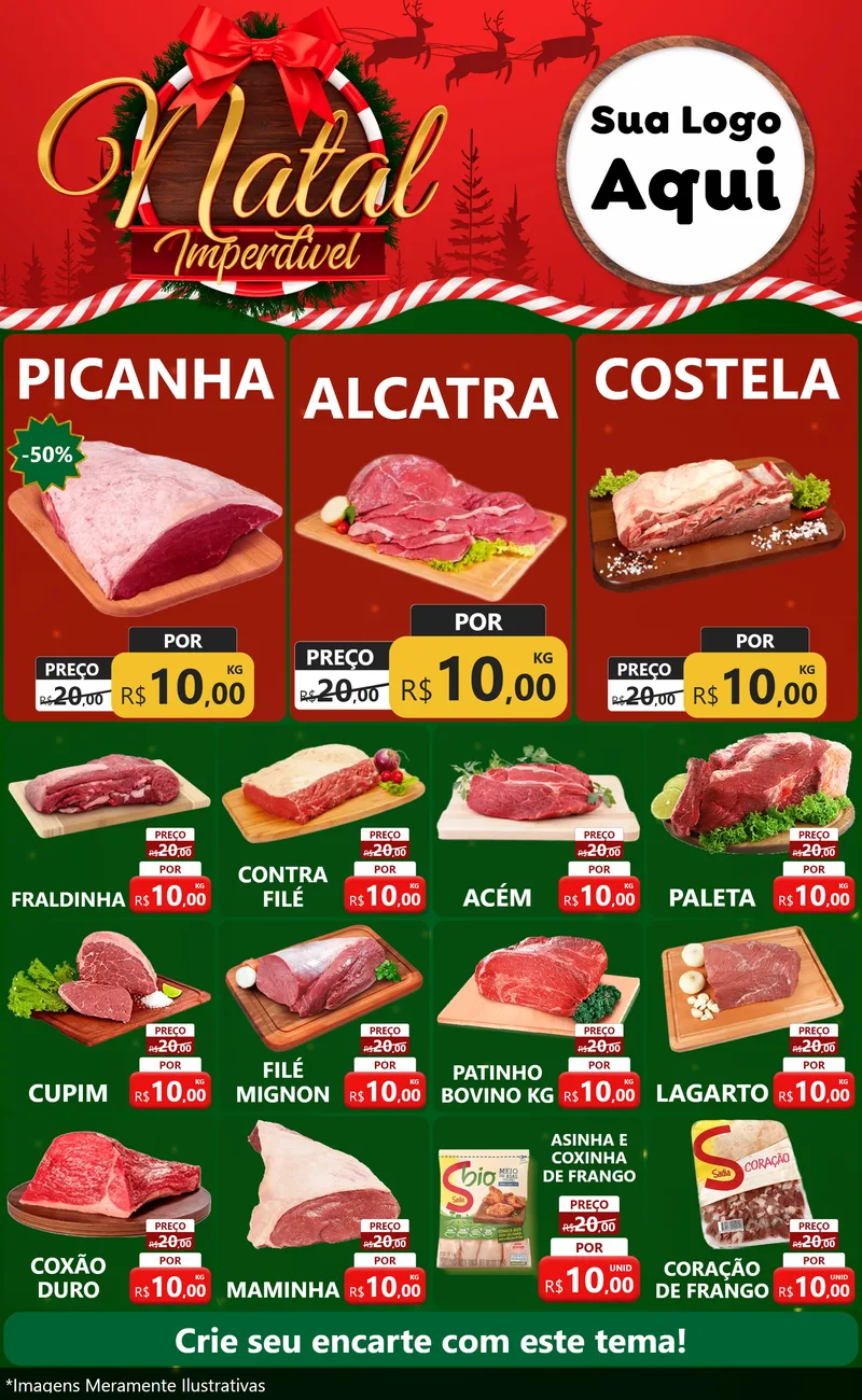 Modelo de Encarte para Encarte Grande com o tema Natal Imperdível para Açougue