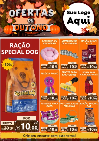 Modelo de Encarte para Encarte A4 Vertical com o tema Ofertas de Outono para Pet Shop