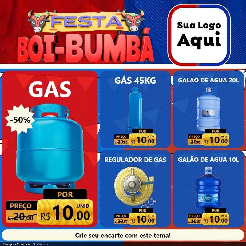 Modelo de Rede Social para Feed Facebook com o tema Festa Boi Bumbá para Água e gás