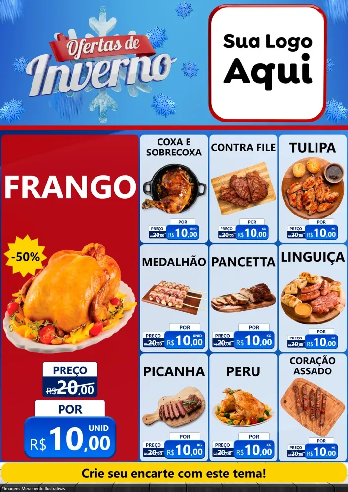 Modelo de Encarte para Encarte A4 Vertical com o tema Ofertas de Inverno para Assados