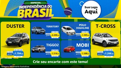 Modelo de TV para TV Horizontal com o tema Especial Independência do Brasil para Concessionaria de Carros
