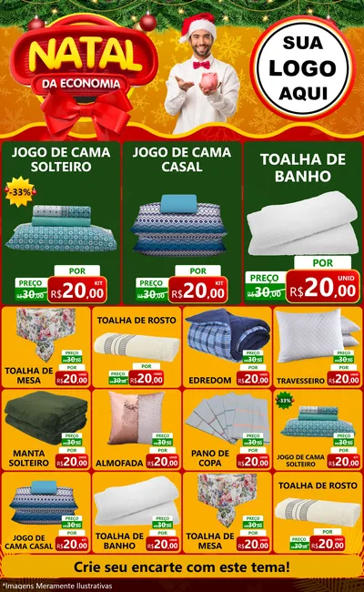 Modelo de Encarte para Encarte Grande com o tema Natal da Economia para Cama, Mesa e Banho