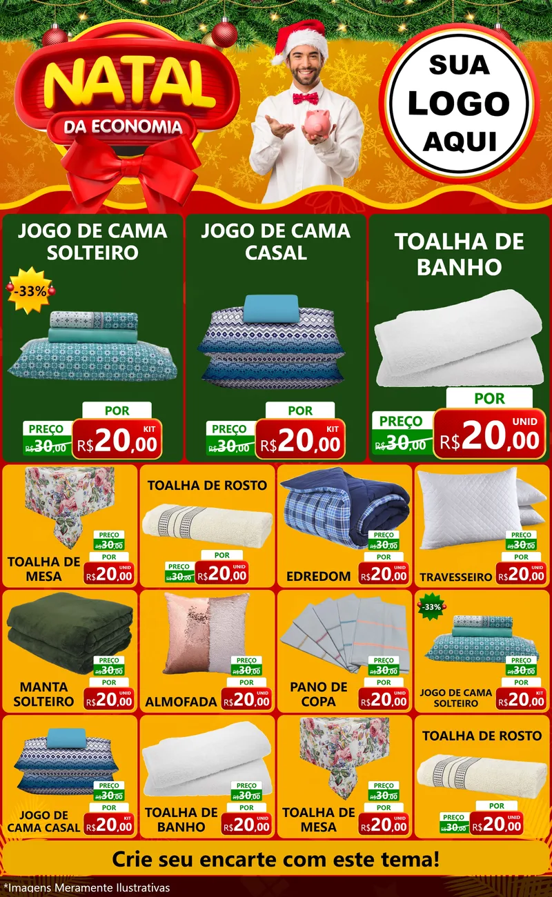 Modelo de Encarte para Encarte Grande com o tema Natal da Economia para Cama, Mesa e Banho