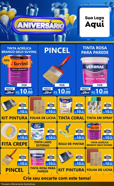 Modelo de Encarte para Encarte Grande com o tema Aniversário para Tintas e Ferramentas