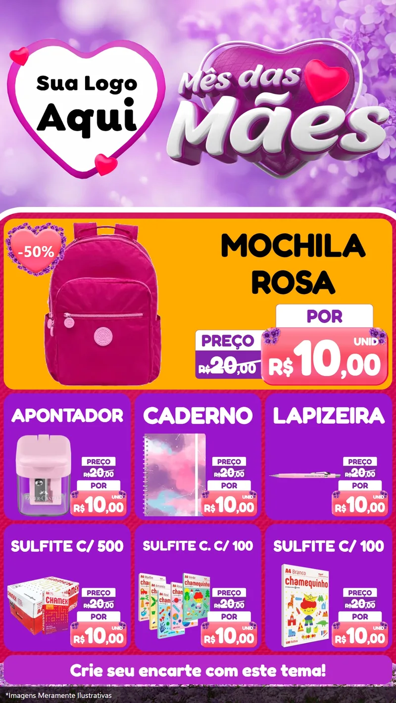 Modelo de Rede Social para Stories com o tema Mês das Mães para Papelaria