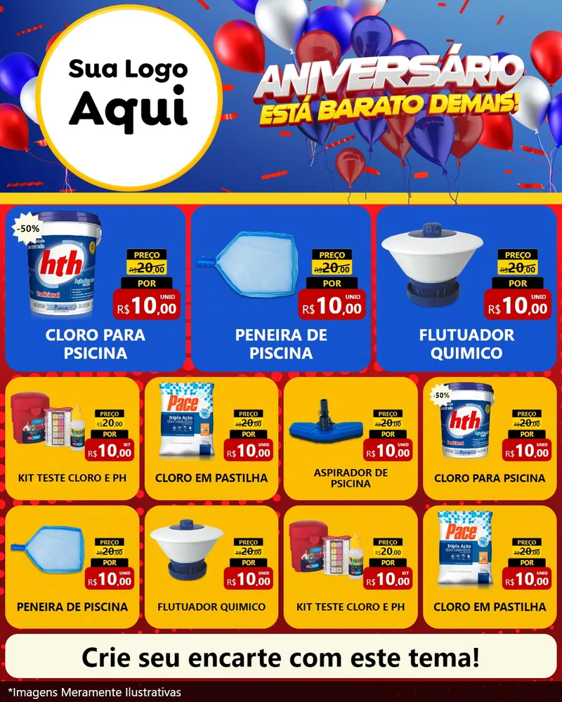 Modelo de Rede Social para Feed Instagram com o tema Aniversário para Produtos para Piscina