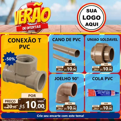 Modelo de Rede Social para Feed Facebook com o tema Verão de Ofertas para Tubos e conexões