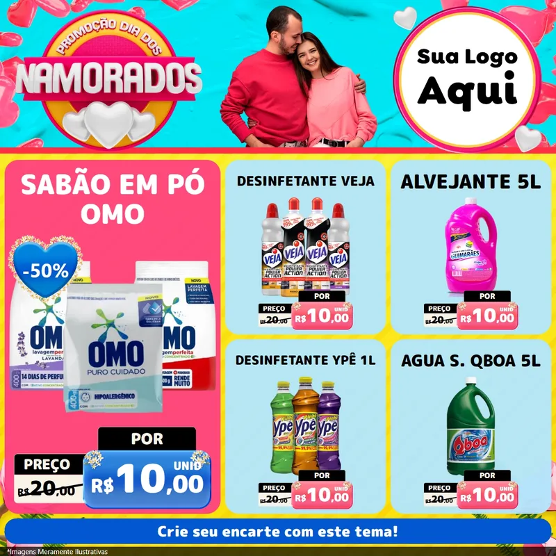 Modelo de Rede Social para Feed Facebook com o tema Promoção Dia dos Namorados para Produtos de Limpeza