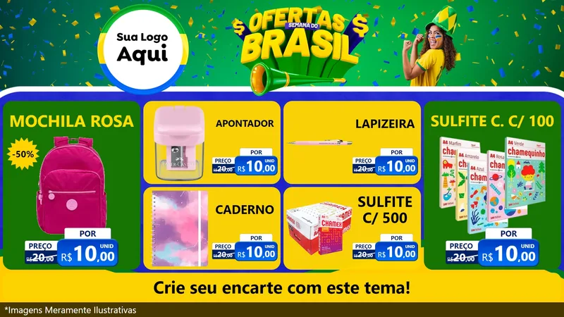 Modelo de TV para TV Horizontal com o tema Ofertas Semana do Brasil para Papelaria