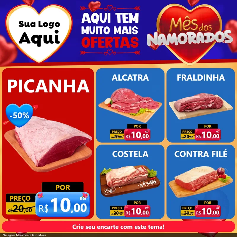 Modelo de Rede Social para Feed Facebook com o tema Mês dos Namorados para Açougue