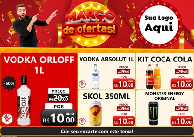 Modelo de Encarte para Encarte A4 Horizontal com o tema Março de Ofertas! para Distribuidora de bebidas