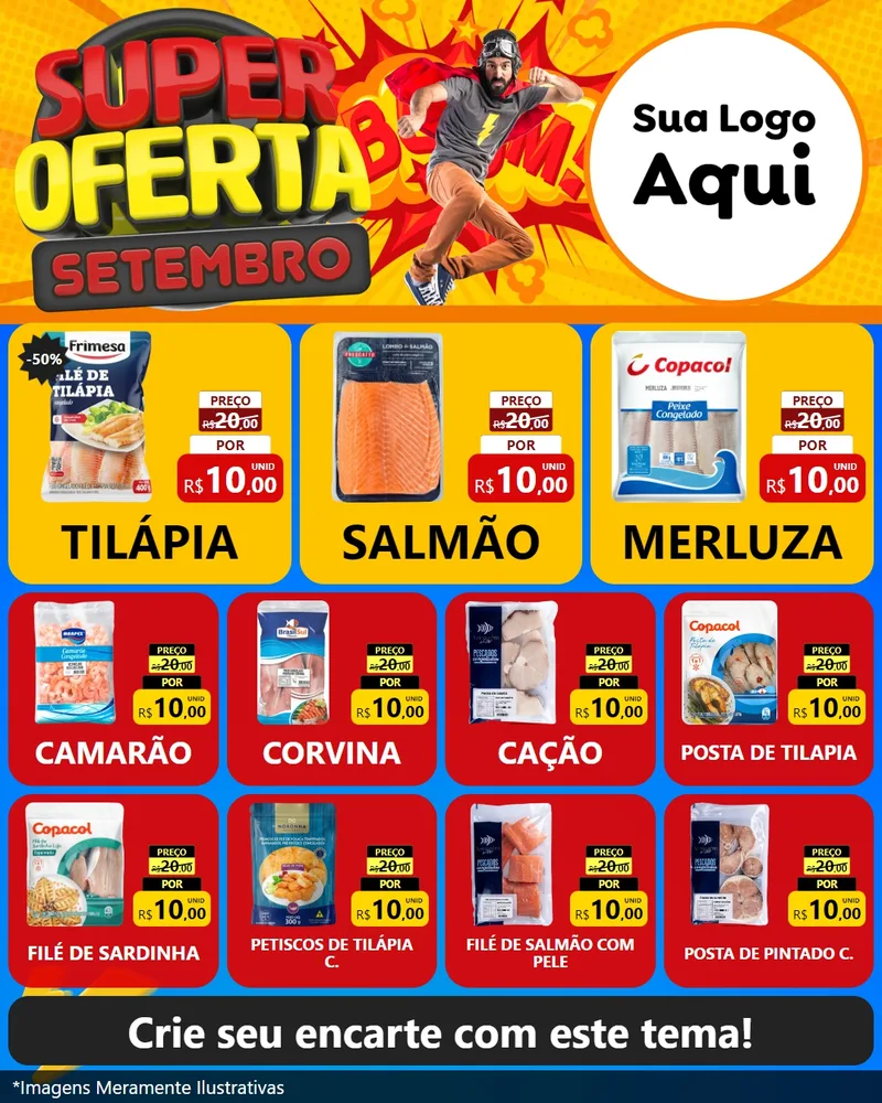 Modelo de Rede Social para Feed Instagram com o tema Super Oferta Setembro para Peixaria