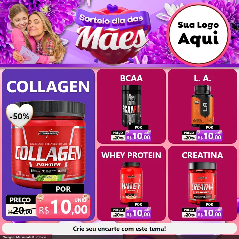 Modelo de Rede Social para Feed Facebook com o tema Sorteio Dia das Mães para Suplementos alimentares