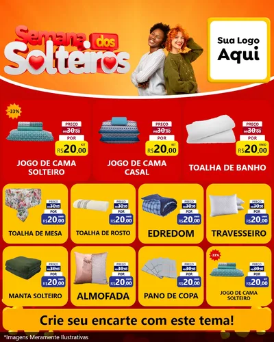 Modelo de Rede Social para Feed Instagram com o tema Semana dos Solteiros para Cama, Mesa e Banho