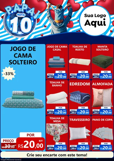 Modelo de Encarte para Encarte A4 Vertical com o tema Papai Nota 10 para Cama, Mesa e Banho