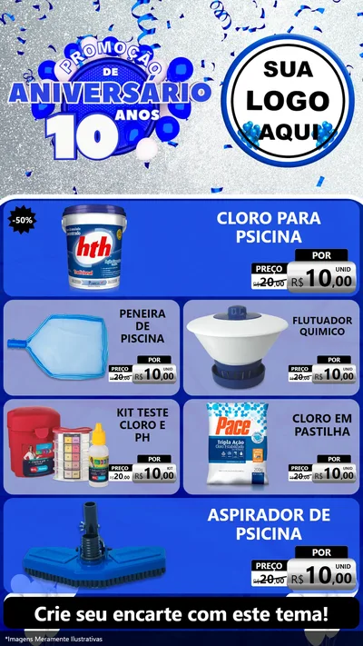 Modelo de TV para TV Vertical com o tema Promoção de Aniversário - 10 Anos para Produtos para Piscina