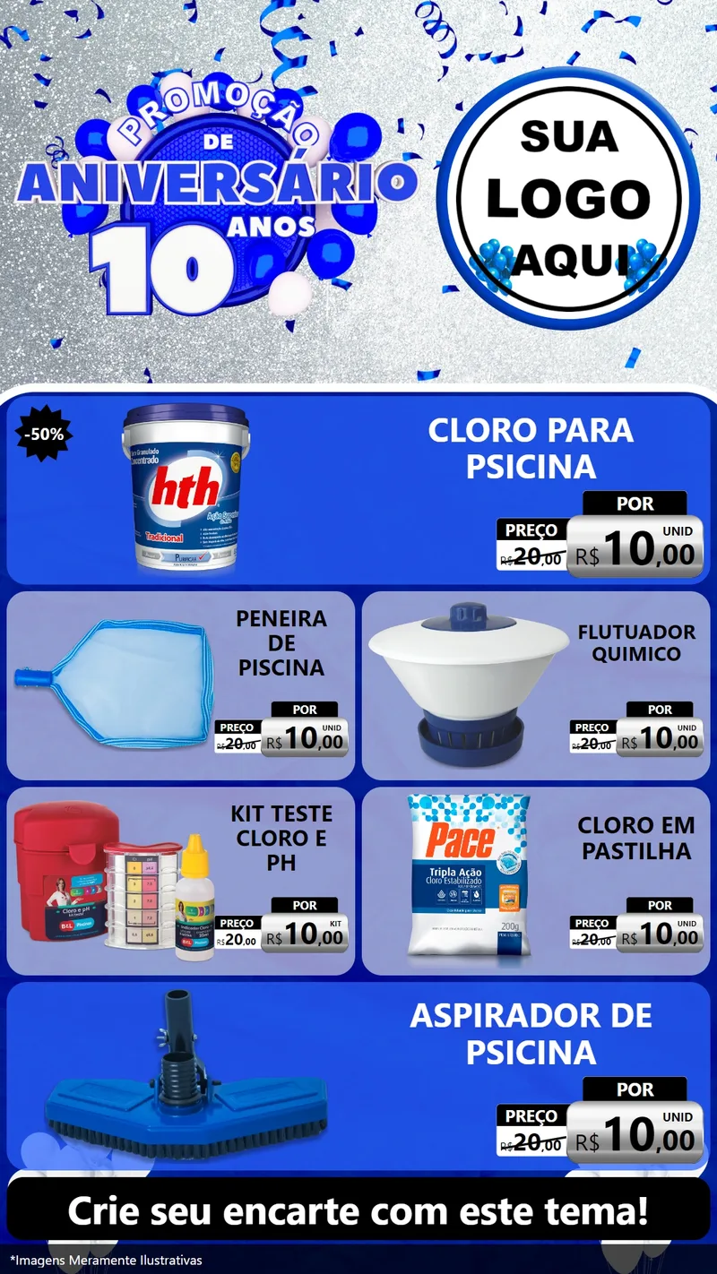 Modelo de TV para TV Vertical com o tema Promoção de Aniversário - 10 Anos para Produtos para Piscina