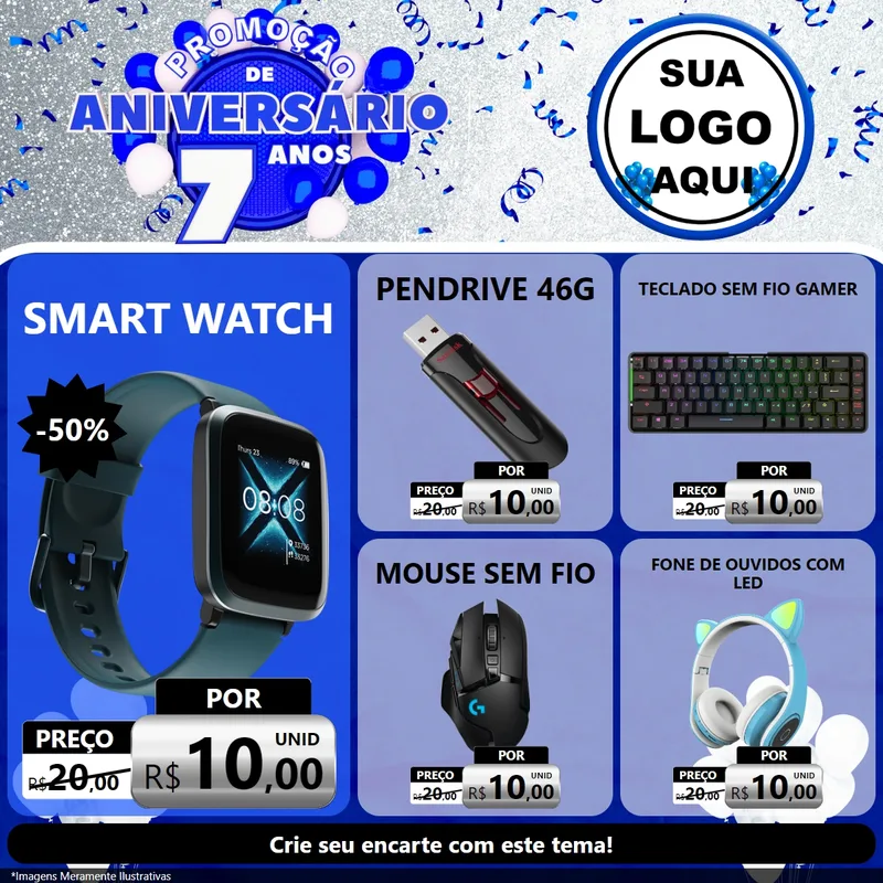 Modelo de Rede Social para Feed Facebook com o tema Promoção de Aniversário - 7 Anos para Informática