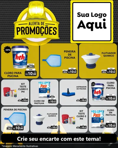 Modelo de Rede Social para Feed Instagram com o tema Alerta de Promoções para Produtos para Piscina