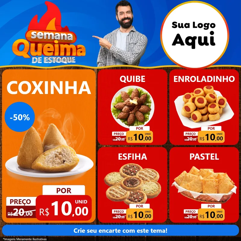 Modelo de Rede Social para Feed Facebook com o tema Semana Queima de Estoque para Salgadaria