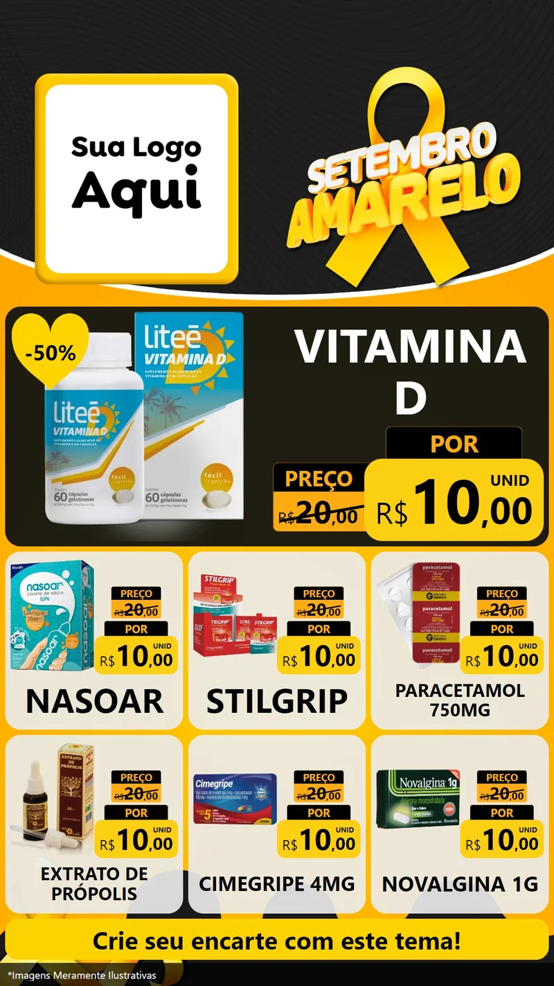 Modelo de Rede Social para Stories com o tema Setembro Amarelo para Farmácia