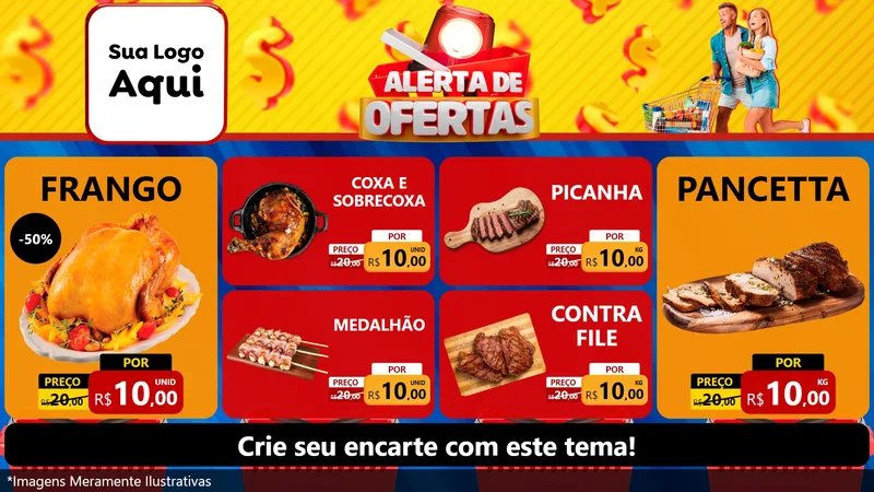 Modelo de TV para TV Horizontal com o tema Alerta de Ofertas para Assados