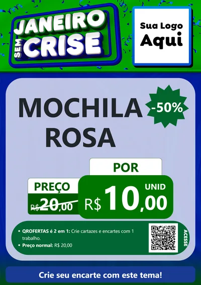 Modelo de Cartaz para Cartaz A4 Vertical com o tema Janeiro Sem Crise para Papelaria