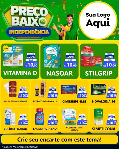 Modelo de Rede Social para Feed Instagram com o tema Preço Baixo de Independência para Farmácia