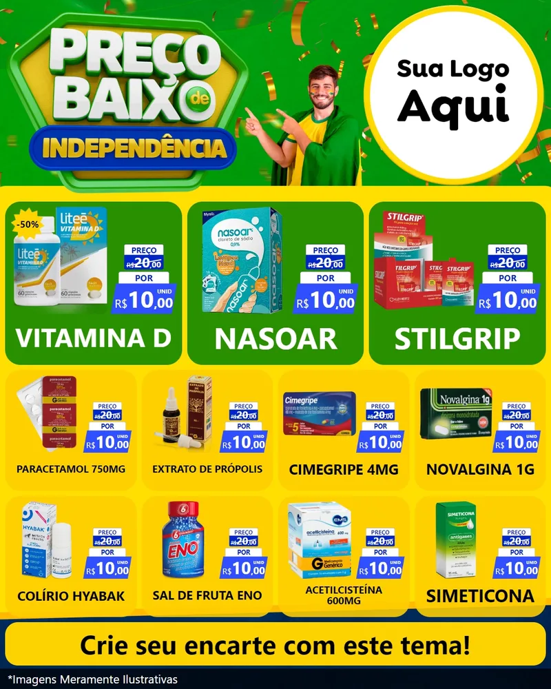 Modelo de Rede Social para Feed Instagram com o tema Preço Baixo de Independência para Farmácia