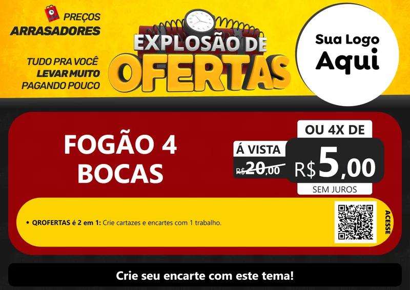 Modelo de Cartaz para Cartaz A4 Horizontal com o tema Explosão de Ofertas para Móveis e Eletro