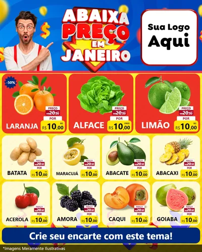 Modelo de Rede Social para Feed Instagram com o tema Abaixa Preço em Janeiro para Hortifrúti