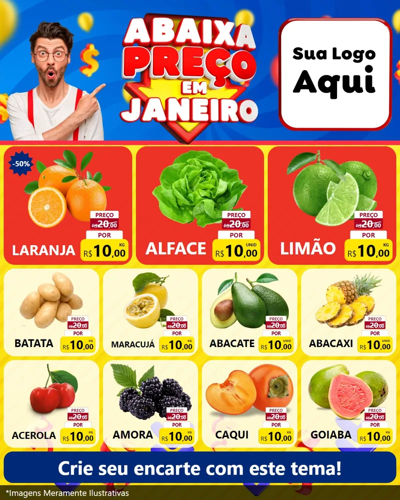 Modelo de Rede Social para Feed Instagram com o tema Abaixa Preço em Janeiro para Hortifrúti