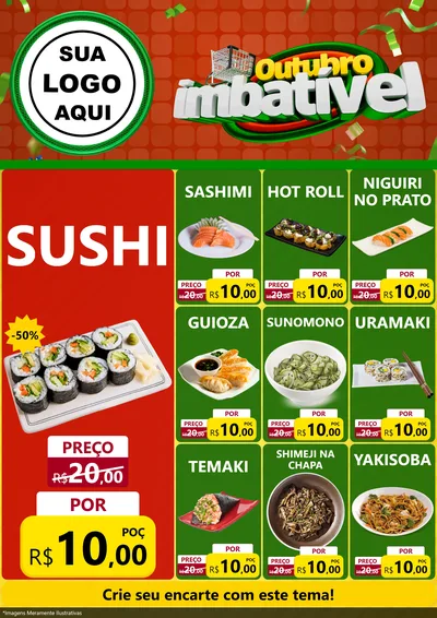 Modelo de Encarte para Encarte A4 Vertical com o tema Outubro Imbatível para Comida japonesa