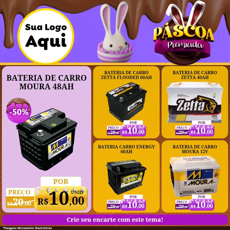 Modelo de Rede Social para Feed Facebook com o tema Páscoa Premiada para Baterias Elétricas
