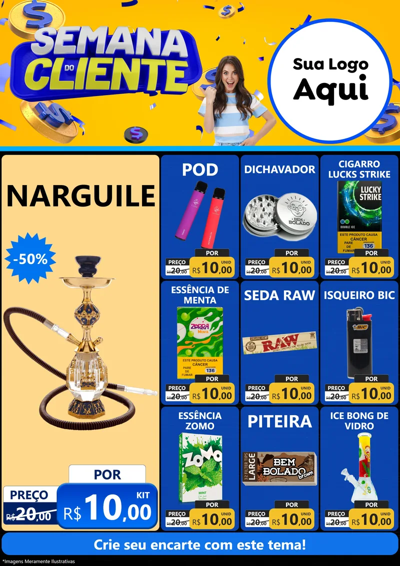 Modelo de Encarte para Encarte A4 Vertical com o tema Semana do Cliente para Tabacaria