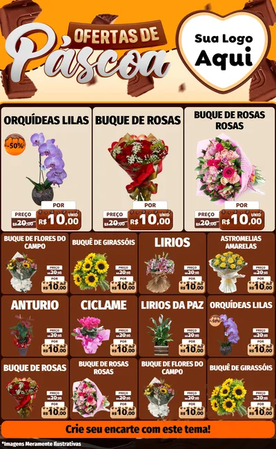 Modelo de Encarte para Encarte Grande com o tema Ofertas de Páscoa para Floricultura e jardim