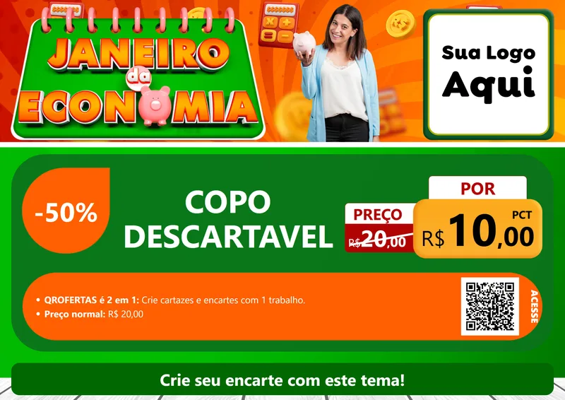 Modelo de Cartaz para Cartaz A4 Horizontal com o tema Janeiro da Economia para Embalagens