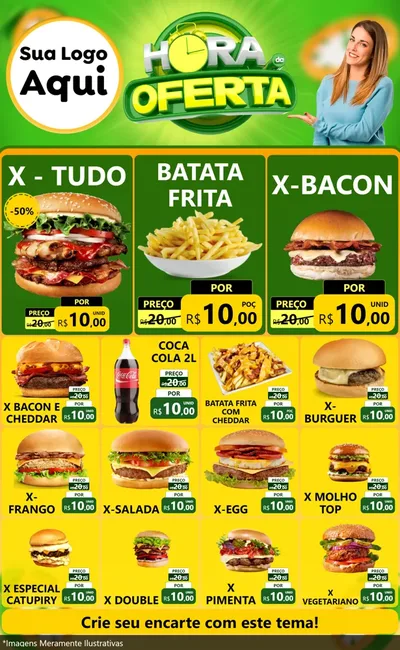 Modelo de Encarte para Encarte Grande com o tema Hora da Oferta para Hamburgueria