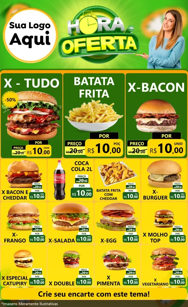 Modelo de Encarte para Encarte Grande com o tema Hora da Oferta para Hamburgueria
