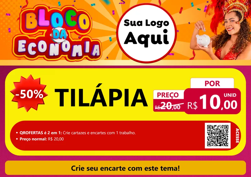 Modelo de Cartaz para Cartaz A4 Horizontal com o tema Bloco da Economia para Peixaria