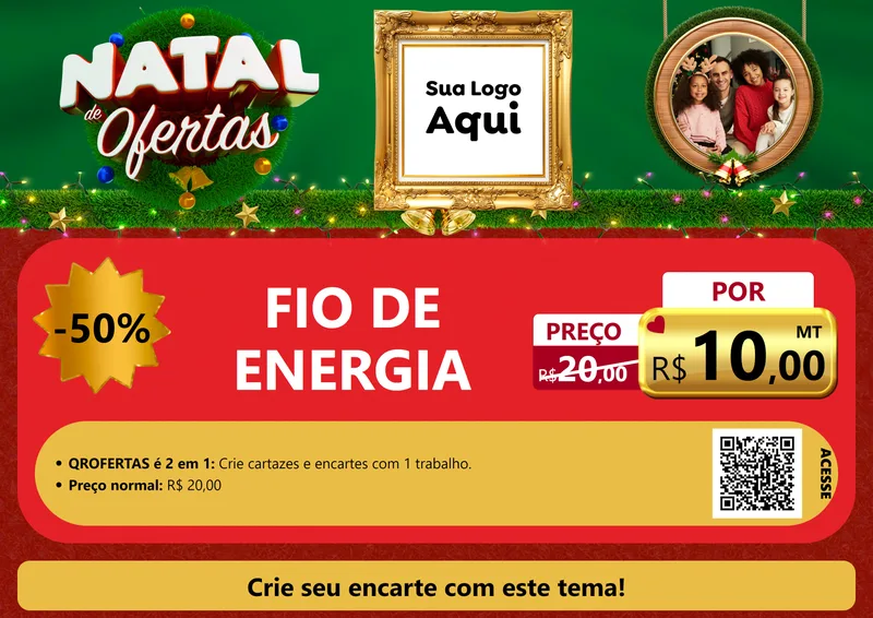 Modelo de Cartaz para Cartaz A4 Horizontal com o tema Natal de Ofertas para Materiais Elétricos