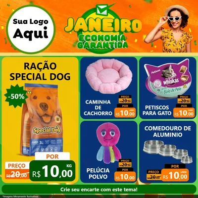 Modelo de Rede Social para Feed Facebook com o tema Janeiro - Economia Garantida para Pet Shop