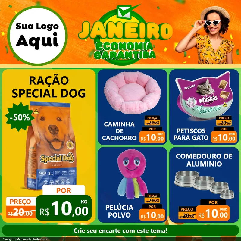 Modelo de Rede Social para Feed Facebook com o tema Janeiro - Economia Garantida para Pet Shop
