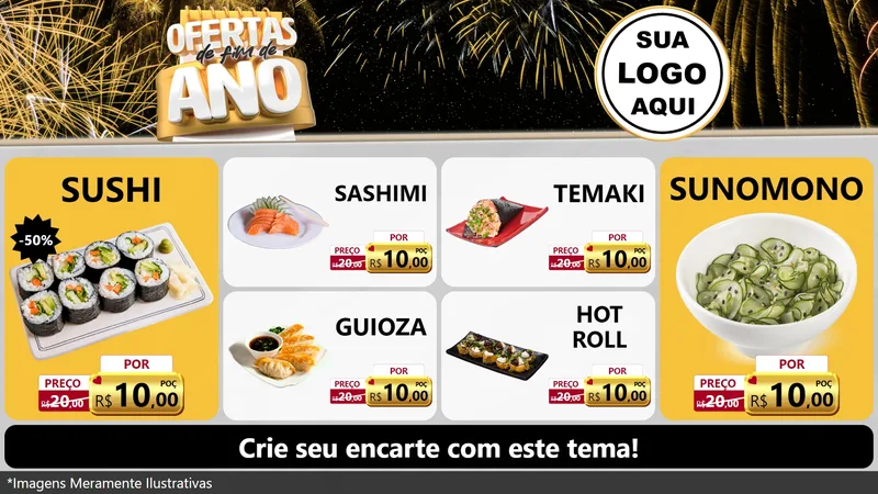 Modelo de TV para TV Horizontal com o tema Ofertas de Fim de Ano para Comida japonesa