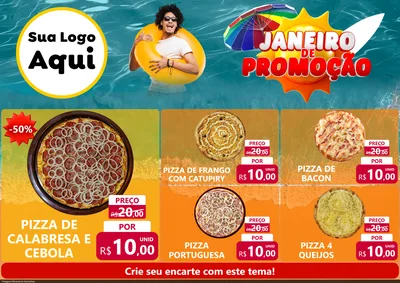Modelo de Encarte para Encarte A4 Horizontal com o tema Janeiro de Promoção para Pizzaria